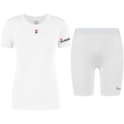 gladiator sports package compression short and shirt womens in white front view