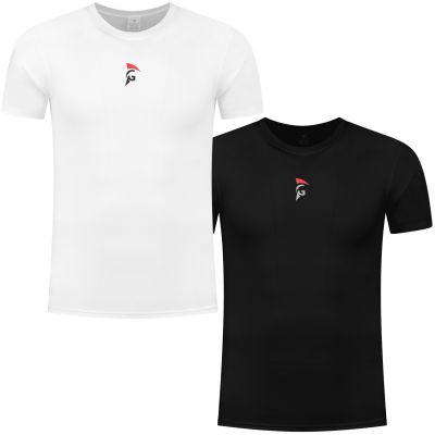 gladiator sports compression shirt for men in black and white front view