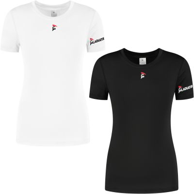gladiator sports compression shirt for women in black and white front view