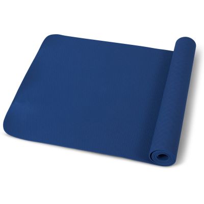 gladiator sports yoga mat blue rolled on floor