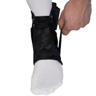 gladiator sports lightweight ankle support with straps front view left side unstrapped