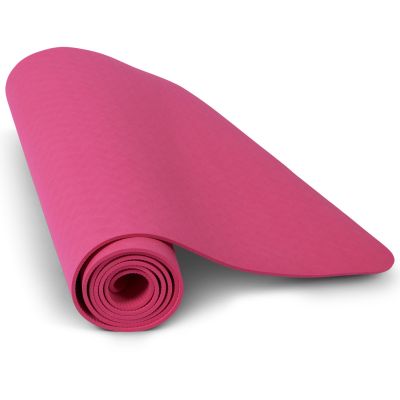 home gym equipment yoga mat rolled up and resistance bands 